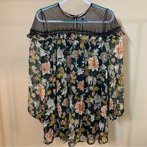 Love Riche Black Lace Shoulder Floral Dress, Long Sleeves, Large, NWT
